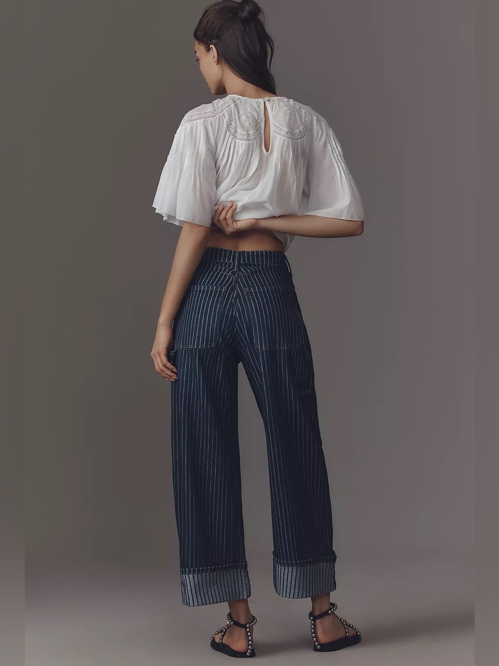 Anthropologie Pilcro Kayden Barrel Carpenter Jeans Railroad Stripe Petite - Picture 3 of 11